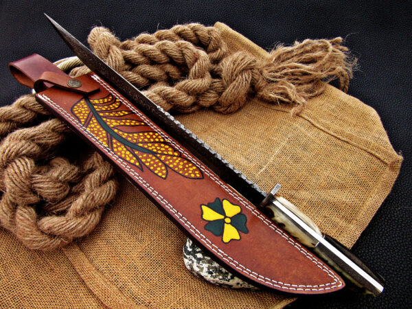 "Handmade Damascus Steel Hunting Knife with Ram Horn Handle – Crafted for Precision and Durability" - Image 4