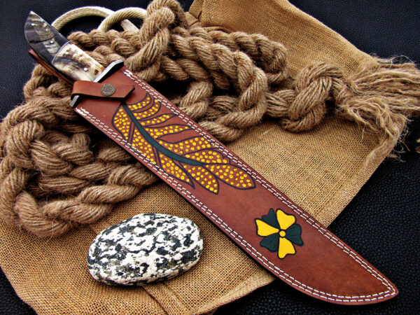 "Handmade Damascus Steel Hunting Knife with Ram Horn Handle – Crafted for Precision and Durability" - Image 6