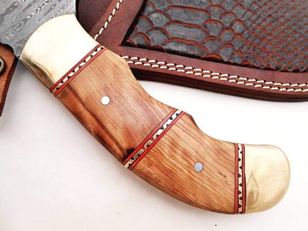 Handmade Forge Damascus |Tracker Knife| |With Olive Wood Handle| - Image 6