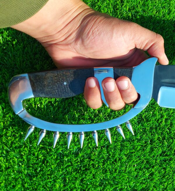 The handmade stainless steel hunting knife features a **D guard** for hand protection and **pins on the guard** for added durability. - Image 10