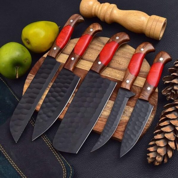 "Shadow Edge: Handmade Stainless Steel Kitchen Knife Set with Bold Black Coating for Unmatched Precision"