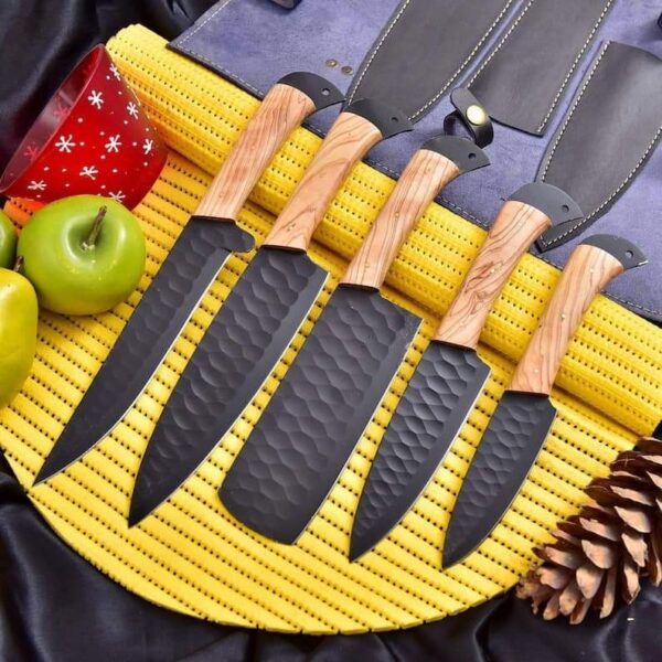 "Stealth Precision: Handmade Stainless Steel Kitchen Knife Set with Sleek Black Coating for Ultimate Performance"