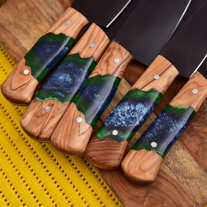 "Custom Handmade Stainless Steel Kitchen Knife Set with Black Coating Blade – A Bold Fusion of Durability, Precision, and Contemporary Style"