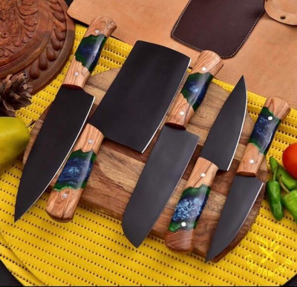 "Custom Handmade Stainless Steel Kitchen Knife Set with Black Coating Blade – A Bold Fusion of Durability, Precision, and Contemporary Style"