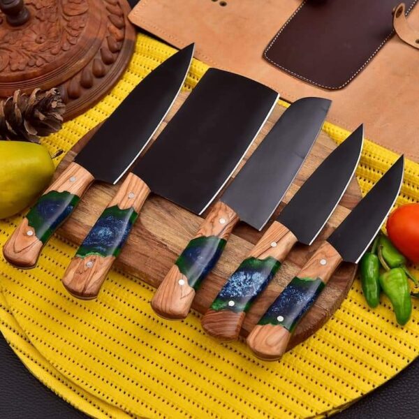 "Custom Handmade Stainless Steel Kitchen Knife Set with Black Coating Blade – A Bold Fusion of Durability, Precision, and Contemporary Style" - Image 3