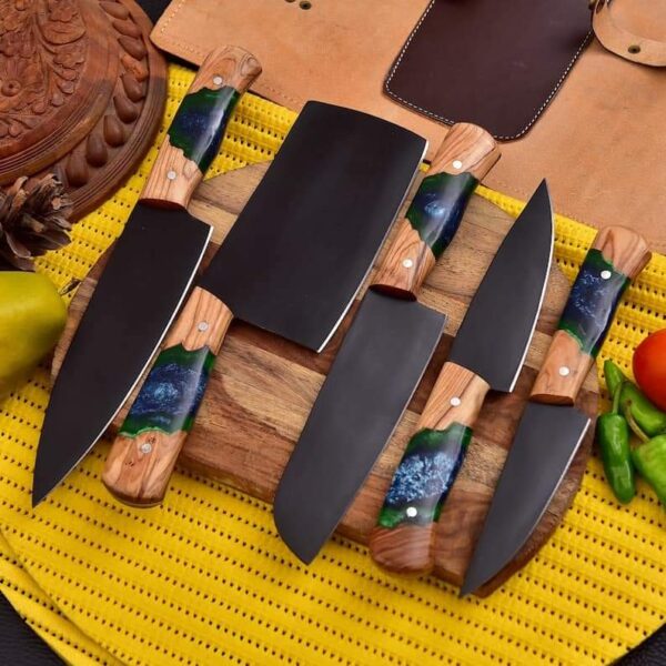 "Custom Handmade Stainless Steel Kitchen Knife Set with Black Coating Blade – A Bold Fusion of Durability, Precision, and Contemporary Style" - Image 4