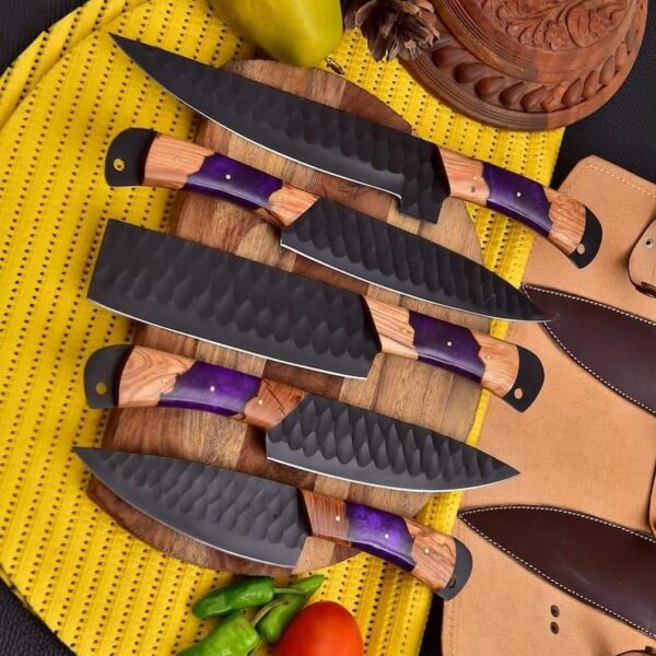 "Custom Handmade Stainless Steel Kitchen Knife Set with Black Coated Blades – A Perfect Blend of Cutting-Edge Performance and Sleek Modern Design" - Image 3