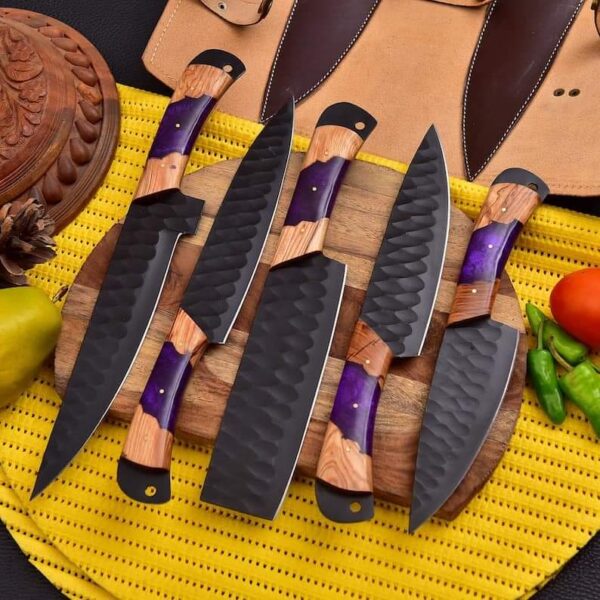 "Custom Handmade Stainless Steel Kitchen Knife Set with Black Coated Blades – A Perfect Blend of Cutting-Edge Performance and Sleek Modern Design"