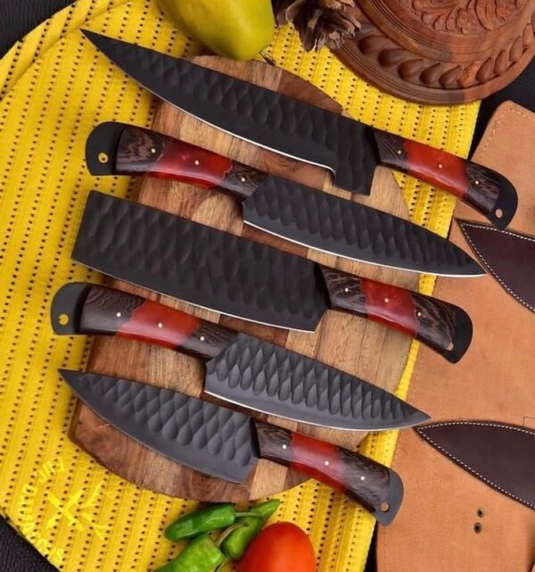 "Custom Handmade Stainless Steel Kitchen Knife Set with Black Coated Blades – Uniting Superior Craftsmanship, Cutting Efficiency, and Contemporary Style" - Image 3