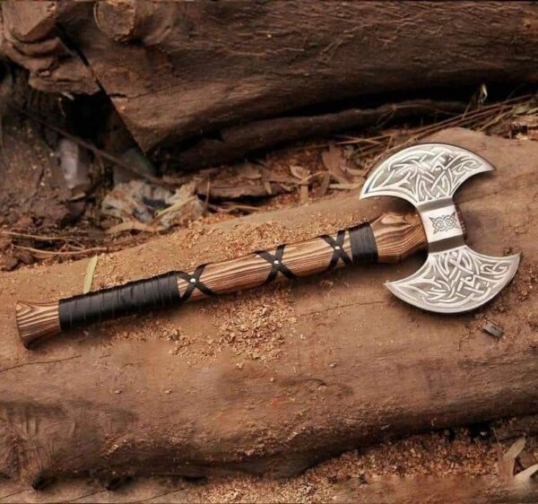 "Premium Handmade Double-Headed Viking Axe – A Fearsome Weapon of Norse Power and Precision, Crafted for the Ultimate Warrior"