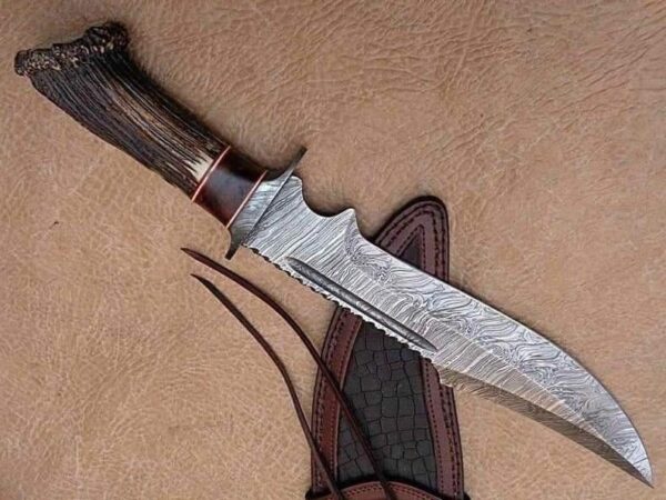 ''Handmade Forge Damascus Antler Bowie Knife – Unique Craftsmanship and Superior Performance'' - Image 4