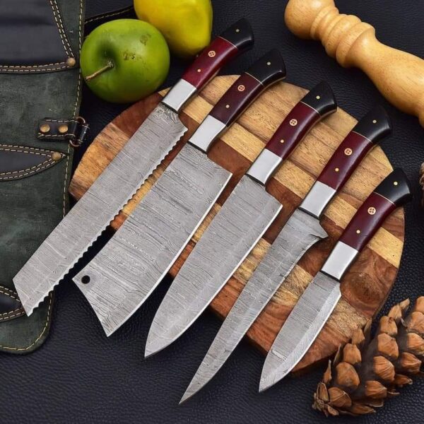 "Handmade Forged Damascus Kitchen Knife Set – Masterfully Crafted for Exceptional Performance, Durability, and Timeless Elegance"