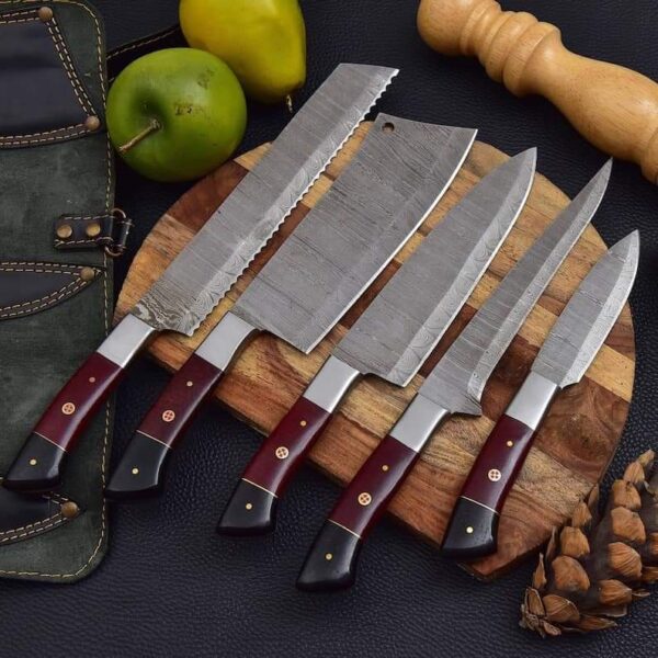 "Handmade Forged Damascus Kitchen Knife Set – Masterfully Crafted for Exceptional Performance, Durability, and Timeless Elegance" - Image 2