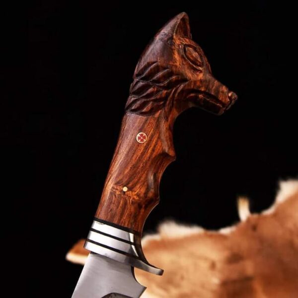 "Handmade Stainless Steel Hunting Knife – Wolf Design Handle for the Bold Outdoorsman" - Image 2