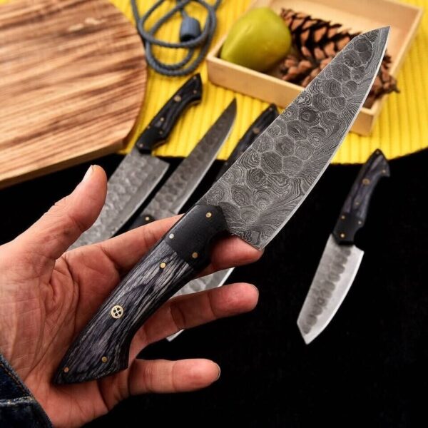 "Masterpiece of Craftsmanship: Handmade Damascus Steel Kitchen Knife Set for Unrivaled Precision and Elegance" - Image 4