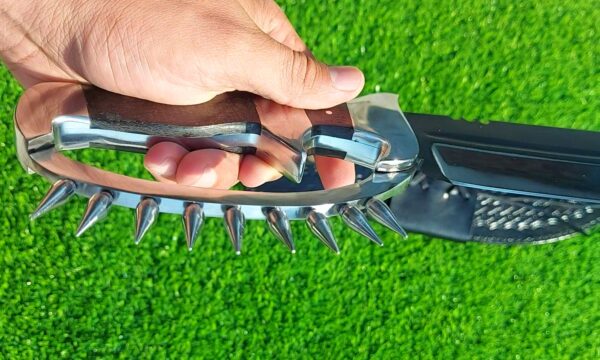 The handmade stainless steel hunting knife features a **D guard** for hand protection and **pins on the guard** for added durability. - Image 16