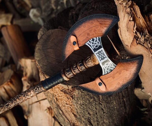 "Handmade Premium Quality Double-Headed Viking Axe with Hand-Engraved Handle: A Perfect Blend of Nordic Power, Craftsmanship, and Personalized Detail" - Image 3