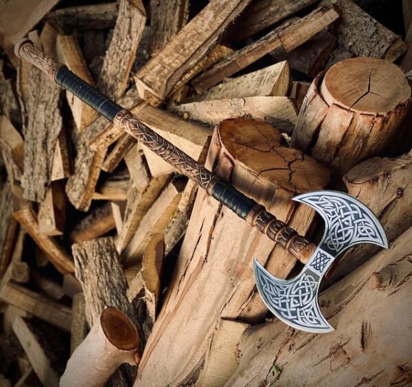 "Handmade Premium Quality Double-Headed Viking Axe with Hand-Engraved Handle: A Perfect Blend of Nordic Power, Craftsmanship, and Personalized Detail" - Image 4