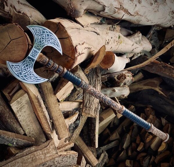"Handmade Premium Quality Double-Headed Viking Axe with Hand-Engraved Handle: A Perfect Blend of Nordic Power, Craftsmanship, and Personalized Detail" - Image 5