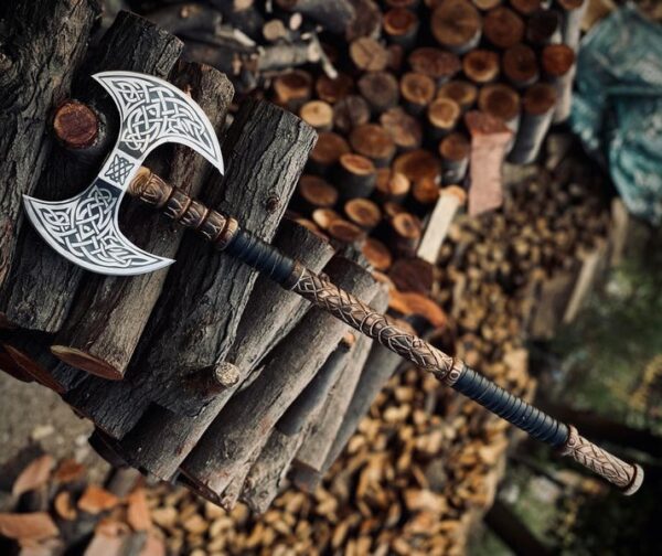 "Handmade Premium Quality Double-Headed Viking Axe with Hand-Engraved Handle: A Perfect Blend of Nordic Power, Craftsmanship, and Personalized Detail"