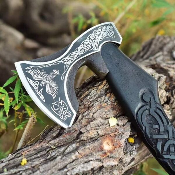 "Custom Handmade Hand-Forged Viking Axe with Raven-Shaped Handle – A Symbol of Strength and Craftsmanship" - Image 6