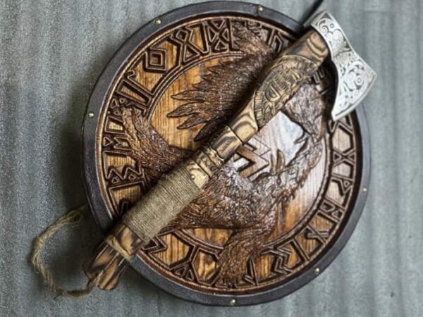 "Odin’s Ravens and Valknut Viking Shield: A Powerful Norse-Inspired Design Featuring Legendary Symbols of Odin and the Afterlife" - Image 6