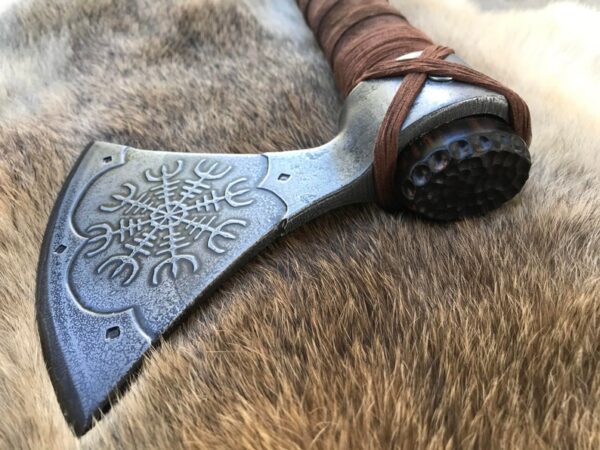 "Custom Handmade Forge Viking Axe: Expertly Crafted with a Sturdy Ash Wood Handle and Hand-Forged Carbon Steel Head for Ultimate Strength, Durability, and Authentic Viking Craftsmanship" - Image 3
