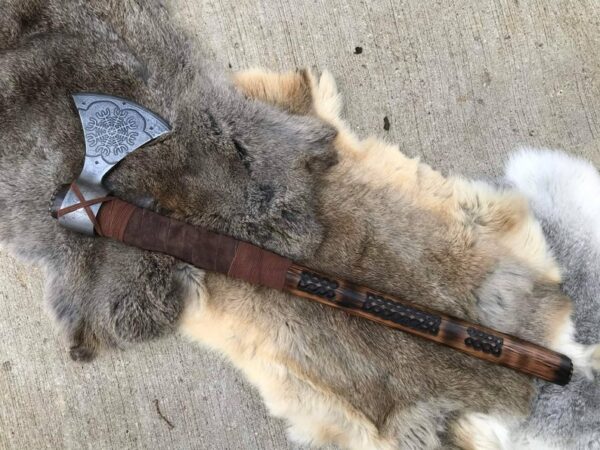 "Custom Handmade Forge Viking Axe: Expertly Crafted with a Sturdy Ash Wood Handle and Hand-Forged Carbon Steel Head for Ultimate Strength, Durability, and Authentic Viking Craftsmanship"