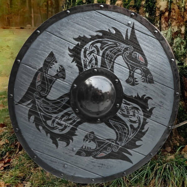 "Gray Fenrir the Dread Wolf Plank Shield: A Fierce Viking-Inspired Design Featuring Norse Mythology and Strength" - Image 3