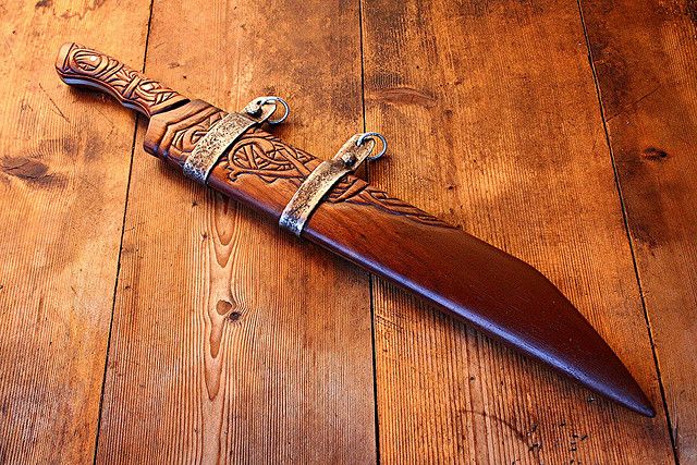 Handmade Seax Knife β 17" Rosewood Handle & Scabbard | Carbon Steel Blade | Hand Engraved Viking Style Knife - Image 3