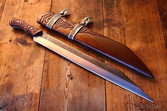 Handmade Seax Knife β 17" Rosewood Handle & Scabbard | Carbon Steel Blade | Hand Engraved Viking Style Knife