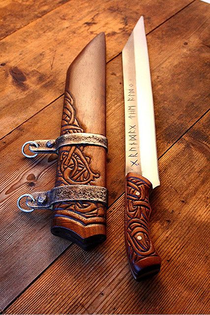 Handmade Seax Knife – 17" Rosewood Handle & Scabbard | Carbon Steel Blade | Hand Engraved Viking Style Knife